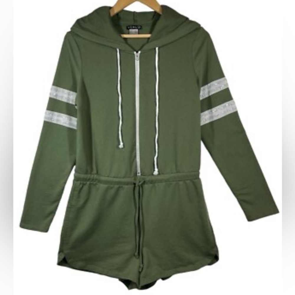 Venus Hooded Romper Olive Green with Rhinestones - Picture 4 of 4